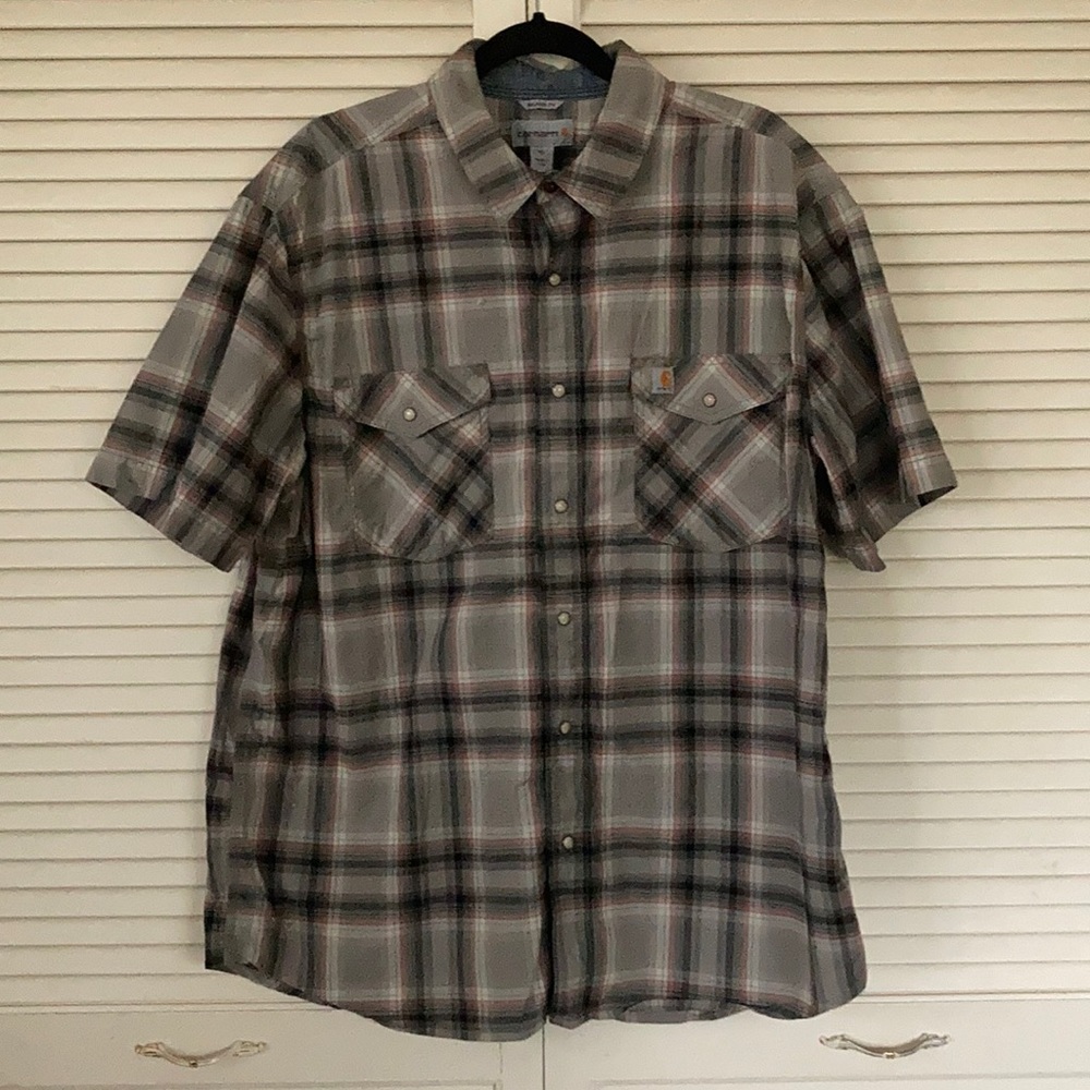 Men’s carhartt plaid shirt sleeve button down
